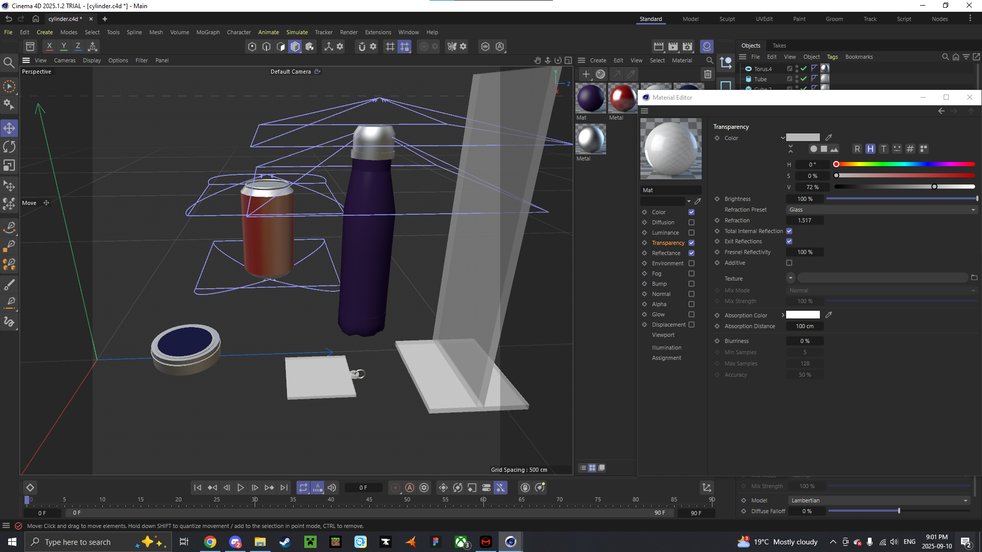 The plastics were the hardest to get a material for because I didn't know how to make them transparent. I found I had to click on the material and edit each parameter to make it work.
